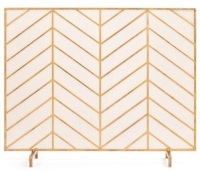 Single Panel Iron Chevron Fireplace Screen w/ Antique Finish - 38x31in, Gold