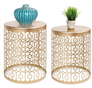 Set of 2 Decorative Round Side Accent Table Nightstands w/ Nesting Design