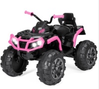 12V Kids Ride-On 4-Wheeler Quad ATV Car w/ 3.7mph Max, Bluetooth, Headlights, Pink