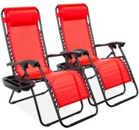 Set of 2 Adjustable Zero Gravity Patio Chair Recliners w/ Cup Holders, Crimson Red