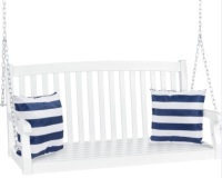 Wooden Curved Back Hanging Porch Swing Bench w/ Mounting Chains - 48in, White