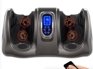 Therapeutic Foot Massager w/ High Intensity Rollers, Remote, 3 Modes, Gray