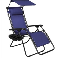 Folding Zero Gravity Recliner Patio Lounge Chair w/ Canopy, Side Tray, Navy Blue