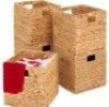 Set of 5 Collapsible Hyacinth Storage Baskets w/ Inserts - 12x12in, Natural