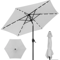 Outdoor Solar Patio Umbrella w/ Push Button Tilt, Crank Lift - 7.5ft, Fog Gray