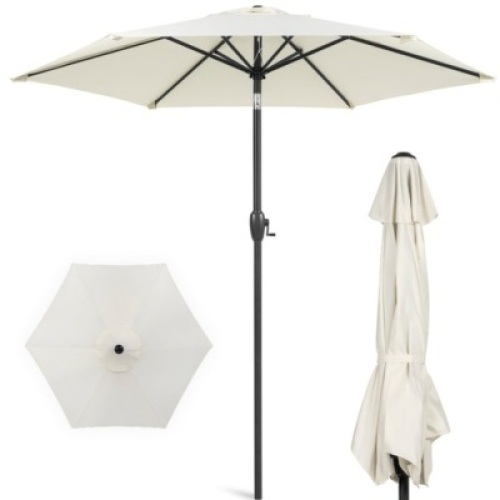 Outdoor Market Patio Umbrella w/ Push Button Tilt, Crank Lift - 7.5ft, Cream