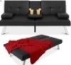Faux Leather Upholstered Convertible Sofa Bed Futon w/ 2 Cupholders, Black