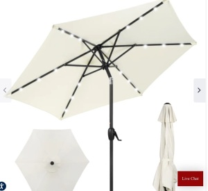 Outdoor Solar Patio Umbrella w/ Push Button Tilt, Crank Lift - 7.5ft, Like New, Rewtail - $59.99