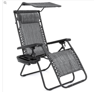 Folding Zero Gravity Recliner Patio Lounge Chair With Canopy, Side Tray, Appears New