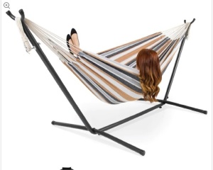 2-Person Brazilian-Style Double Hammock w/ Carrying Bag and Steel Stand, damanged Box, Appears New 