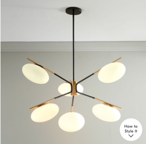 West Elm, Champignon Chandelier , Dark Bronze Milk Glass (38"), Like New, retail - $699