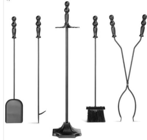 5-Piece Rustic Iron Indoor Outdoor Fireplace and Firepit tool set, Appears New&nbsp;