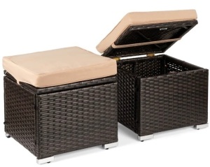 Set of 2 Wicker Ottomans, Multipurpose w/ Removable Cushions,Steel Frame, Like New, Retail - $129.99