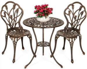 3-Piece Cast Aluminum Patio Bistro Furniture Set, Like New, Retail - $139.99