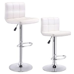 Set of (2) White PU Leather Bar Stools