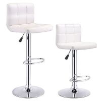 Set of (2) White PU Leather&nbsp;Bar Stools