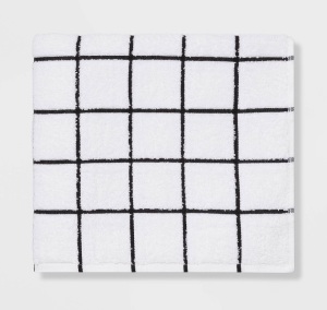 Everyday Grid Bath Towel Black/White - Room Essentials, LOT of 3 , New, Retail - $5