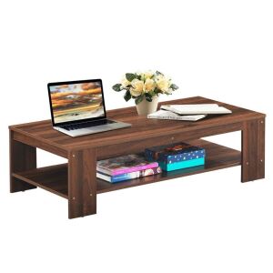 47" 2-Tier Rectangular Coffee Table with Storage Shelf