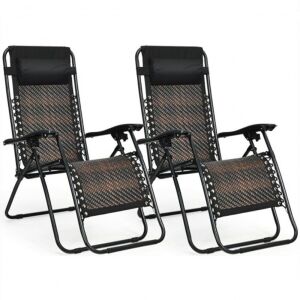 Set of (2) Folding Rattan Patio Chairs