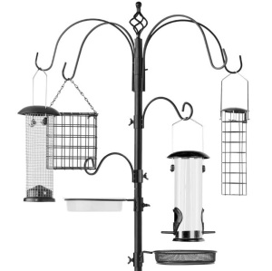 Bird Feeding Station, 6- Hook Steel Multi-Feeder Stand w/ 4 Feeders -89in, Like New, Retail - $41.99