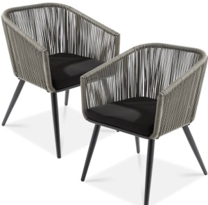 Set of 2 Indoor Outdoor Woven Wicker Patio Dining Chairs, 250lbCapacity, Like New, Retail - $299.99