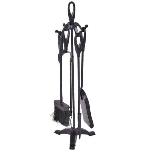 5-Piece Black Iron Fireplace Tools Set