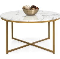 Round Coffee Table w/&nbsp;Faux Marble Top, Metal&nbsp;Frame - 36in, Like New, Retail - $99.99