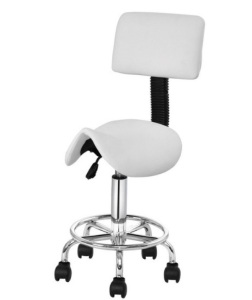 Adjustable Saddle Salon Rolling Massage Chair W/ Backrest-White, Appears New, Box Damaged