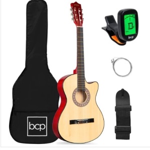 Beginner Acoustic Cutaway Guitar Set w/ Case, Strap, Capo - 38in, Appears New