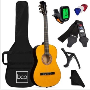 Beginner Acoustic Guitar Set w/ Case, Strap, Digital Tuner, Strings - 38in, Appears New