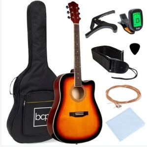 Full Size Beginner Acoustic Guitar Set with Case, Strap, Capo - 41in, Appears New