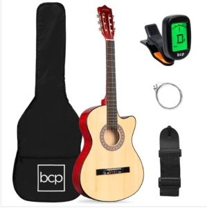 Beginner Acoustic Cutaway Guitar Set w/ Case, Strap, Capo - 38in, Appears New