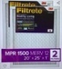 Filtrete 20x25x1, AC Furnace Air Filter, MPR 1500, HealthyLiving Ultra Allergen, 2-Pack (exact dimensions 19.719 x24.688 x0.78), Like New, Retail - $35.09