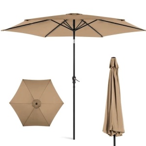 Outdoor Steel Market Patio Umbrella Decoration w/ Tilt, Crank Lift - 10ft, Tan , Like New, Retail - $59.99