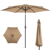 Outdoor Steel Market&nbsp;Patio Umbrella Decoration&nbsp;w/ Tilt, Crank Lift - 10ft, Tan , Like New, Retail - $59.99
