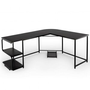 Reversible L-Shaped Desk with Shelves