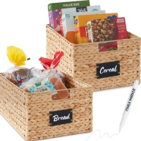 Set of 2 Water Hyancinth Pantry Baskets w/ Chalkboard, Marker - 16in, Natural