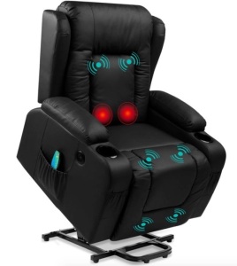 Electric Power Lift Recliner Massage Chair w/ Heat, USB Port, Cupholders, Black