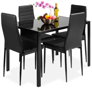 5-Piece Dining Table Set w/ Glass Top, Leather Chairs