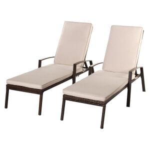 Set of (2) Patio Rattan Lounge Chairs