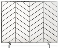 Single Panel Iron Chevron Fireplace Screen w/ Antique Finish - 38x31in, Pewter