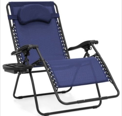 Oversized Reclining Zero Gravity Chair Lounger w/ Cup Holder, Pillow, Navy
