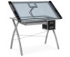 Best Choice Products Modern Adjustable Drafting Table w/Drawers, Glass Top, and Removable Side Trays - Silver