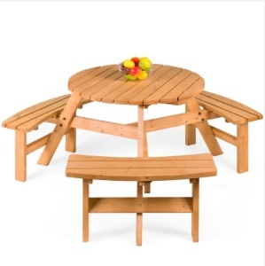 6-Person Circular Wooden Picnic Table w/ Benches, Appears New