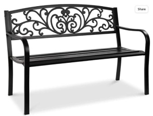 Steel Bench for Outdoor, Patio, Garden w/ Floral Design - 50in, Dirty, Ecommerce Return