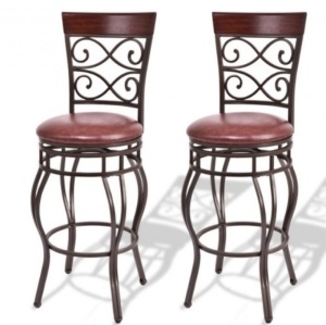 360 Degree Swivel Bar Stools Set Of 2 With Leather Padded Seat, Missing Hardware, Box Damaged, Ecommerce Return