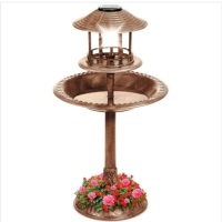 Solar Lighted Outdoor Pedestal Bird Bath w/ Planter, Decorative Bird Cage, Appears New