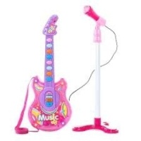 Kids Pretend Play Guitar Musical Instrument Toy w/ Microphone, Stand - 19in