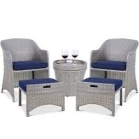 5-Piece Outdoor Wicker Bistro Set w/ Side Storage Table, No Assembly
