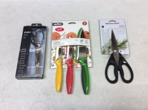 Lot of KitchenAid Utility Shears, 3 Piece Knife Set, and Pinking Shears - Appear New&nbsp;